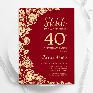 Invitation Red Gold Roses surprise 40e anniversaire