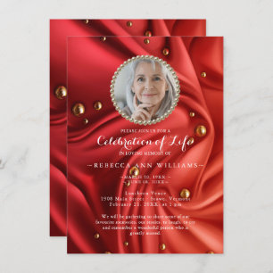 Invitation Red Gold Silky Photo Celebration of Life