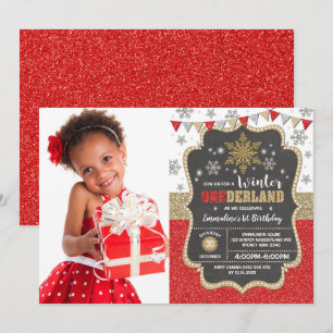 Invitation Red Gold Snowflake Vacances d'hiver 1er anniversai