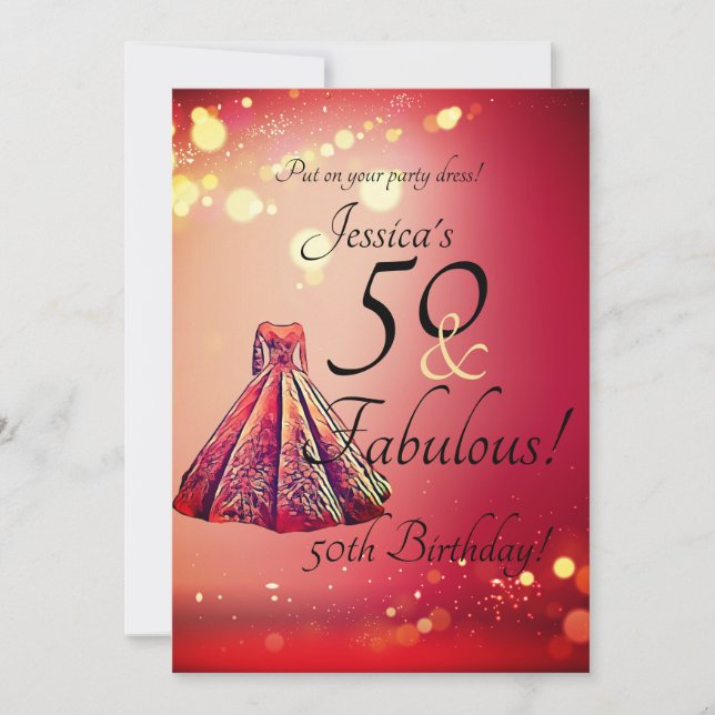 Invitation Red Gold Sparkle 50 & Fabuleux 50e anniversaire (Devant)