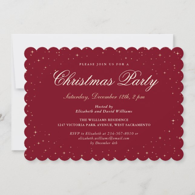 Invitation Red Gold Starry Fête de Noël (Devant)