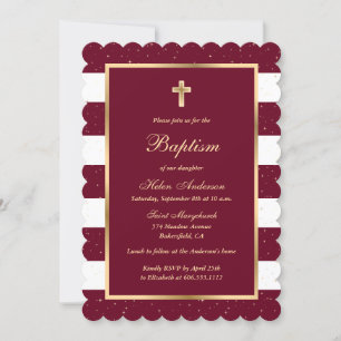 Invitation Red Gold Stars Striped Girl Baptism