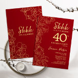 Invitation Red Gold Surprise 40e anniversaire<br><div class="desc">Red Gold Surprise 40th Birthday Invitation. Le minimaliste design féminin moderne présente des accents botaniques et des caractères typographiques. Carte invitation florale simple parfaite pour une célébration anniversaire surprise femme élégante.</div>