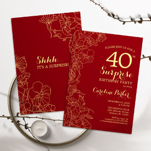 Invitation Red Gold Surprise 40e fête d'anniversaire