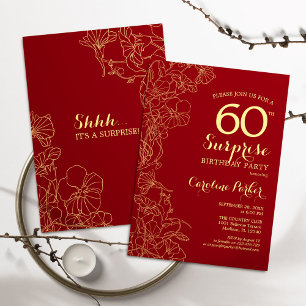 Invitation Red Gold Surprise 60e anniversaire fête