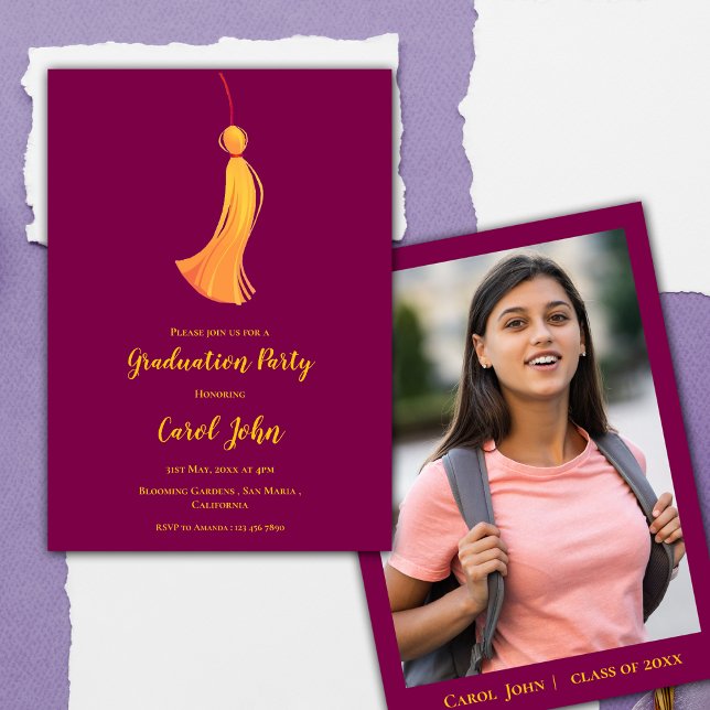 Invitation Red Gold Tassel Cute Photo 2025 Graduation Party (Red Gold Tassel Cute Photo 2025 Graduation Party Invitation)