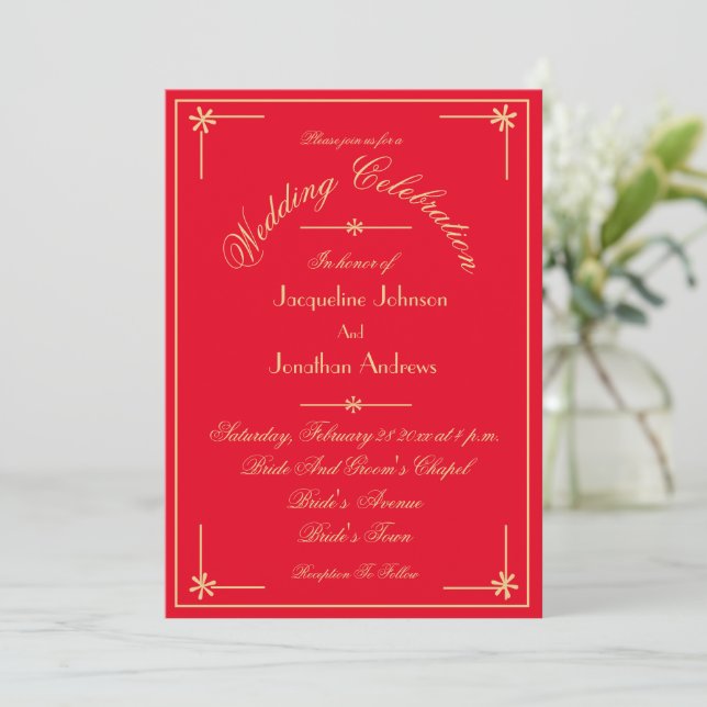 Invitation Red & Gold tout en un RSVP Mariage de site Web de  (Debout devant)