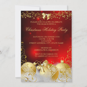 Invitation Red Gold White Bauble Noël Fête