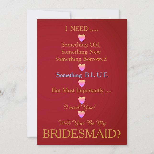 Invitation Red & Gold with Heart Will you be my Bridesmaid (Devant)