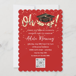 Invitation Red Golden Confetti Graduate Party QR Code