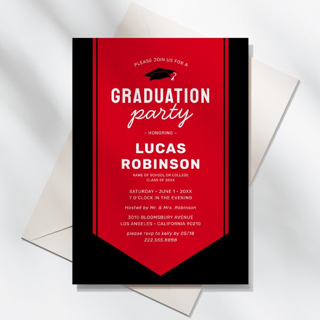 Invitation Red Graduate Stole Sash Party (Créateur téléchargé)