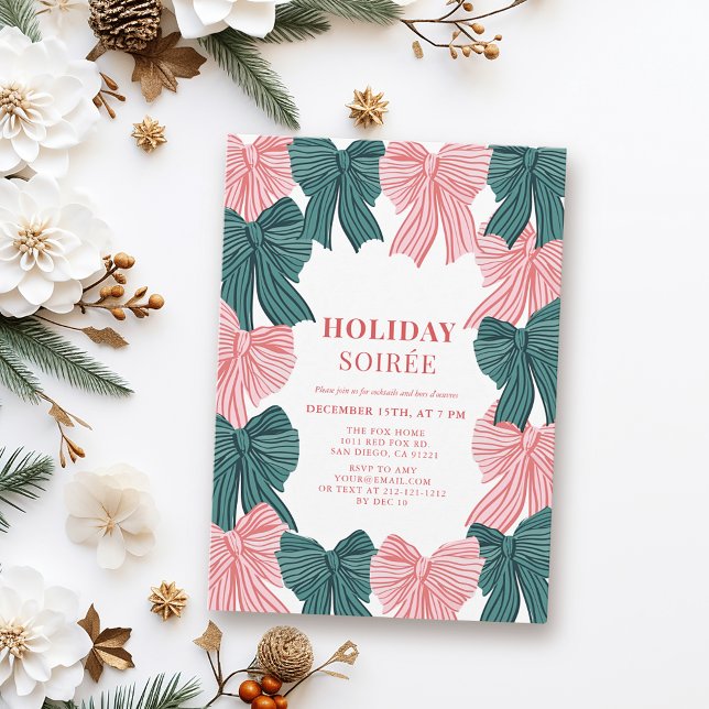 Invitation Red & Green Bows Noël Soirée (Créateur téléchargé)