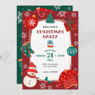 Invitation Red Green Christmas merveilleuse fête