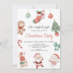 Invitation Red Green Cute Père Noël Christmas Party Invitatio