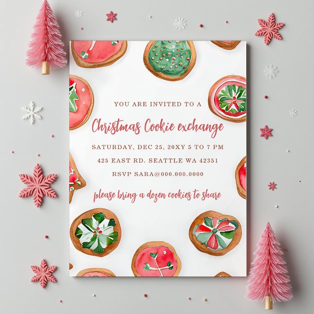 Invitation Red Green Festive Cookie Exchange Christmas Party (Red Green Festive Cookie Exchange Christmas Party Invitation)