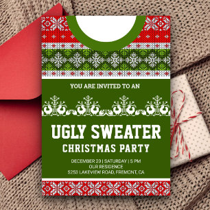 Invitation Red Green Funny Tacky Ugly Sweater Christmas Party