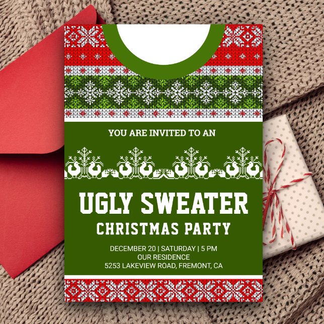 Invitation Red Green Funny Tacky Ugly Sweater Christmas Party (Créateur téléchargé)