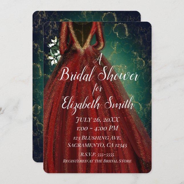 Invitation Red Green Gold Glam Vêtements de vacances Fête des (Devant / Derrière)