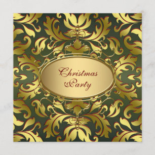 Invitation Red Green Gold Leaf Fête de Noël d'entreprise