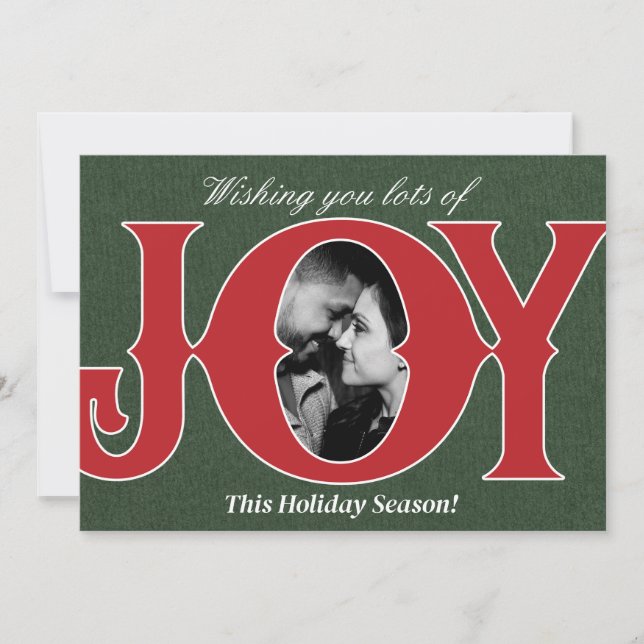 Invitation Red & Green Holiday JOY Photo Christmas Card (Devant)