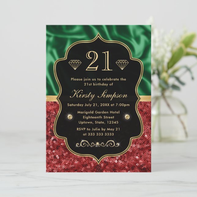 Invitation Red & Green Holiday Shimmer Anniversaire (Debout devant)