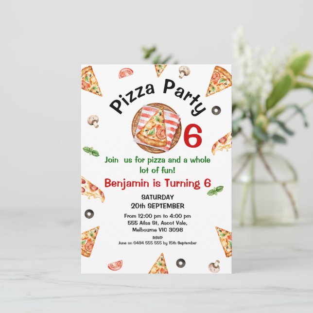 Invitation Red Green moderne N'importe quel âge Pizza fête An (Debout devant)