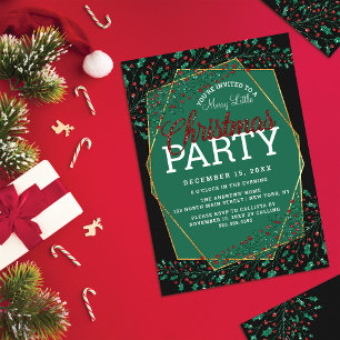 Invitation Red Green Parties scintillant Holly Feuille fête d