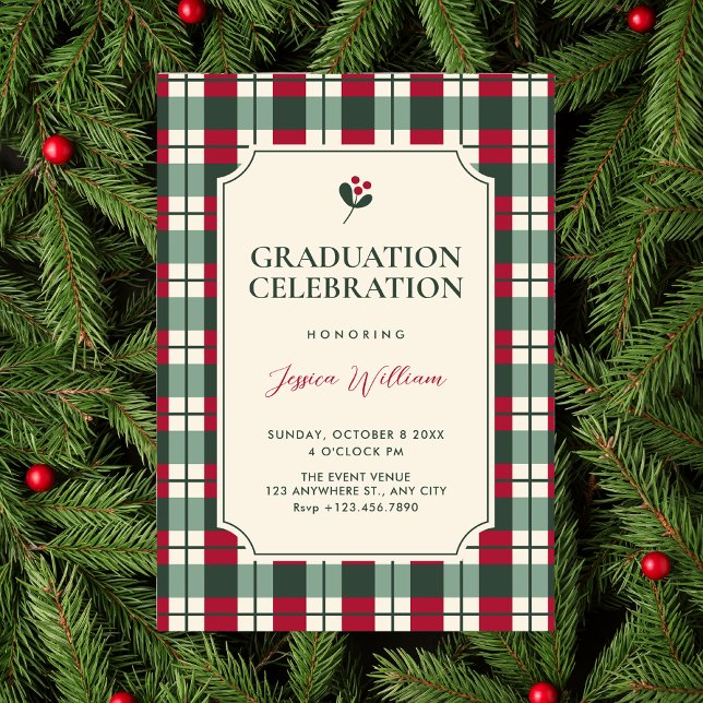 Invitation Red green plaid tartan pattern graduation (Créateur téléchargé)