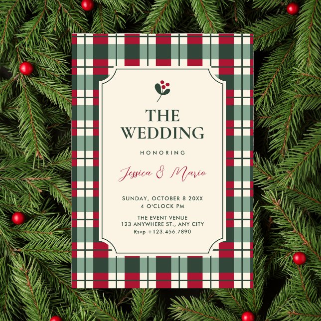 Invitation Red green plaid tartan pattern wedding (Créateur téléchargé)
