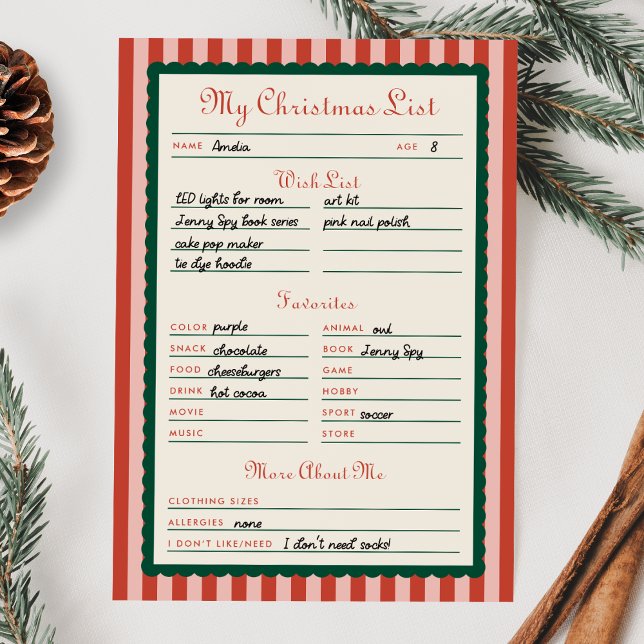 Invitation Red & Green Printable My Christmas List Card (Créateur téléchargé)