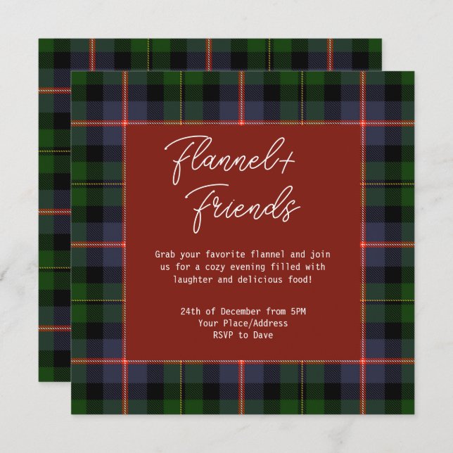 Invitation Red Green Tartan Flannel & Friends Christmas Party (Devant / Derrière)