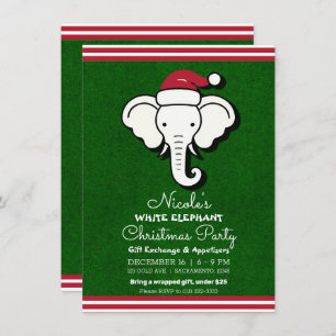 Invitation Red Green White Elephant échange cadeau Noël