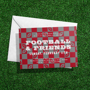 Invitation Red Grey Checkboard Football Game Watch Party