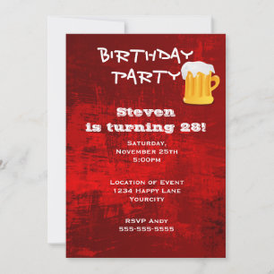 Invitation Red Grunge fête d'anniversaire Abstraite avec Beer