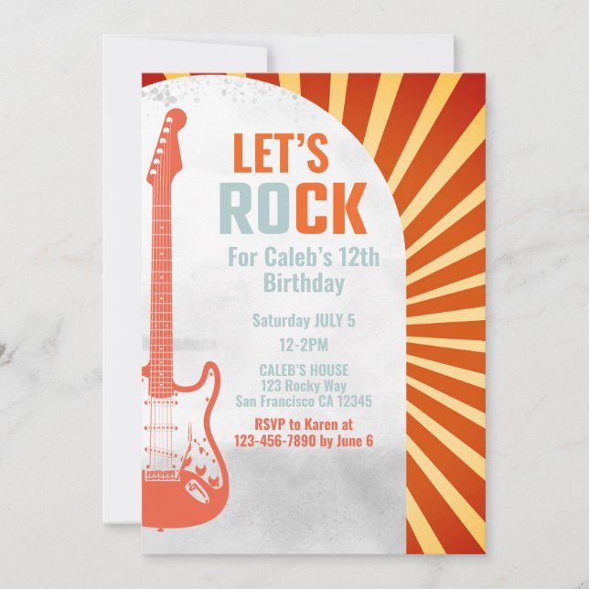 Invitation Red Guitar Rock et Roll Rockstar Anniversaire (Devant)