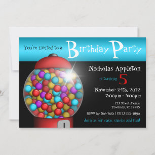 Invitation Red Gumball Machine Aqua Anniversaire Fête Invitat
