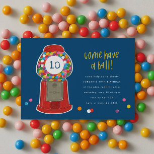 Invitation Red Gumball Machine Candy Bubble Gum Anniversaire