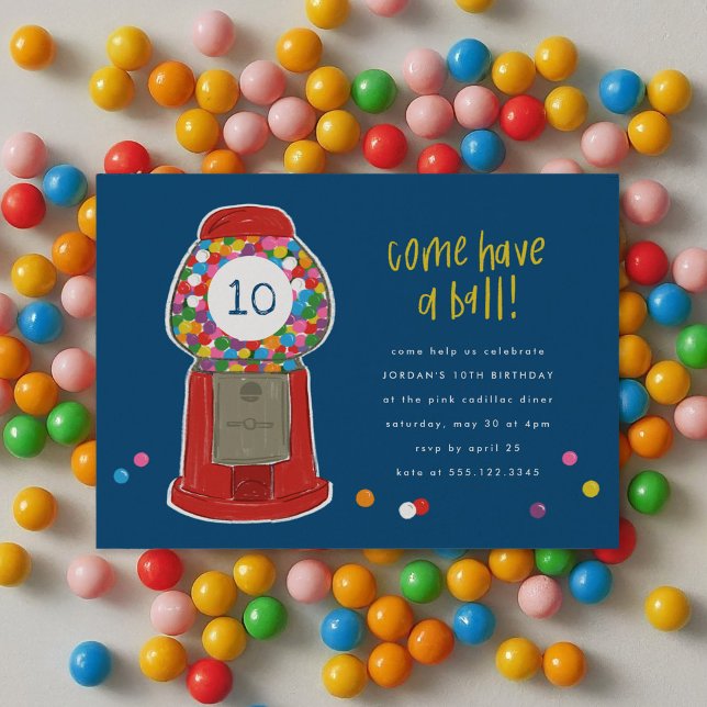 Invitation Red Gumball Machine Candy Bubble Gum Anniversaire (Red Gumball Machine Candy Bubble Gum Birthday Invitation)