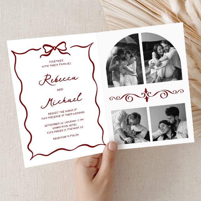 Invitation Red Hand Drawn Bow QR Code Photo Wedding (Créateur téléchargé)