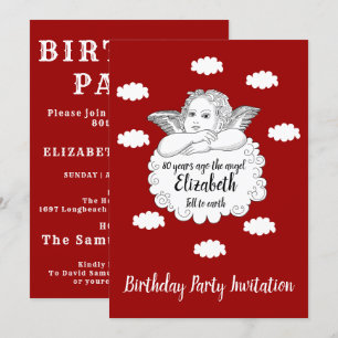 Invitation Red Happy 80th Birthday Angel