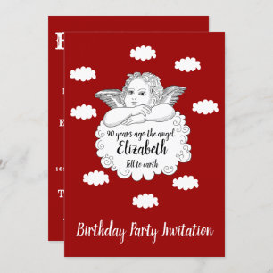 Invitation Red Happy 90th Birthday Angel