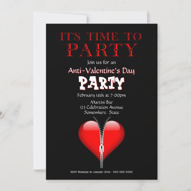 Invitation Red Heart Anti-Valentine's Day Party (Devant)