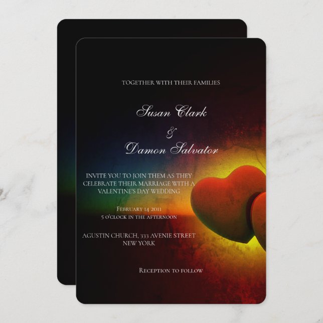 Invitation Red Heart Elegant Valentine's Wedding Day (Devant / Derrière)