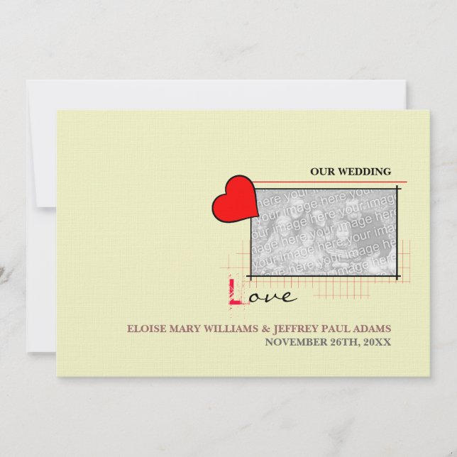 Invitation Red Heart Love Photo Mariage (Devant)