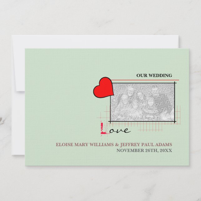 Invitation Red Heart Love Photo Mariage (Devant)