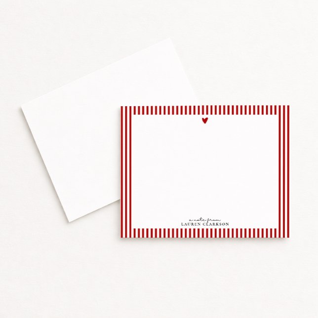 Invitation Red Heart Striped Valentine Note Card (Créateur téléchargé)