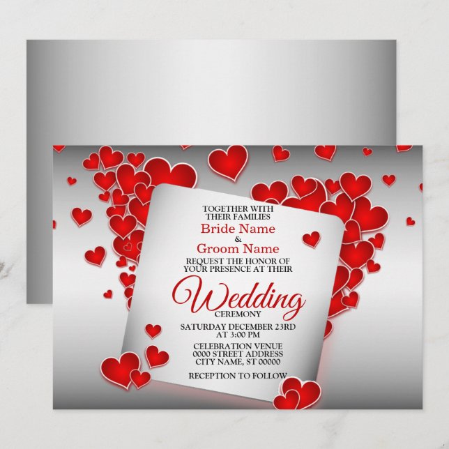 Invitation Red Hearts Beau Mariage (Devant / Derrière)