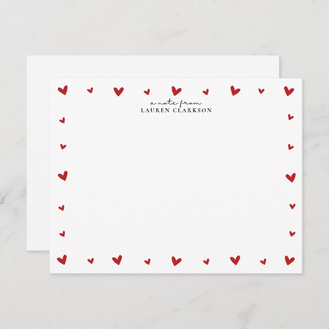 Invitation Red Hearts Border Valentines Note Card (Devant / Derrière)
