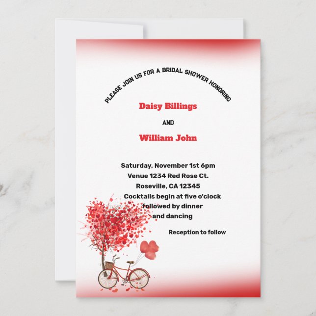 Invitation Red Hearts et Mariage de vélo (Devant)