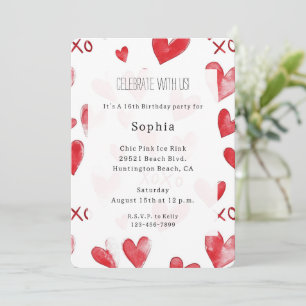 Invitation Red Hearts Love XOXO Anniversaire